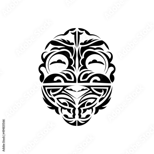 Viking faces in ornamental style. Hawaiian tribal patterns. Suitable for prints. Isolated on white background. Vector illustration.
