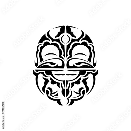 Viking faces in ornamental style. Maori tribal patterns. Suitable for tattoos. Isolated on white background. Vector. © Javvani