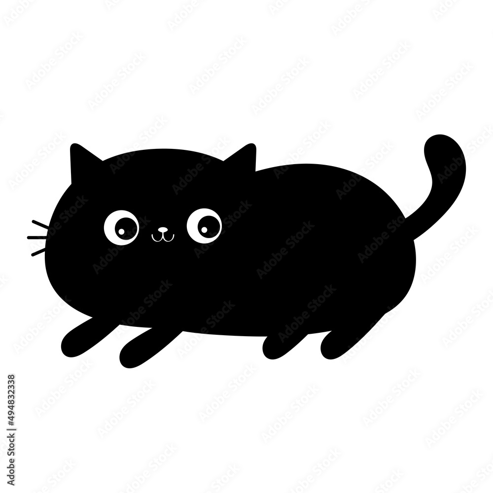 Cute lying cat. Cute cartoon funny character. Kawaii kitten baby animal. Love Greeting card. Black silhouette sticker. Flat design style. Happy Valentines Day. White background. Isolated. Cute lying cat. Cute cartoon funny character. Kawaii kitten baby animal. Love Greeting card. Black silhouette sticker. Flat design style. Happy Valentines Day. White background. Isolated.