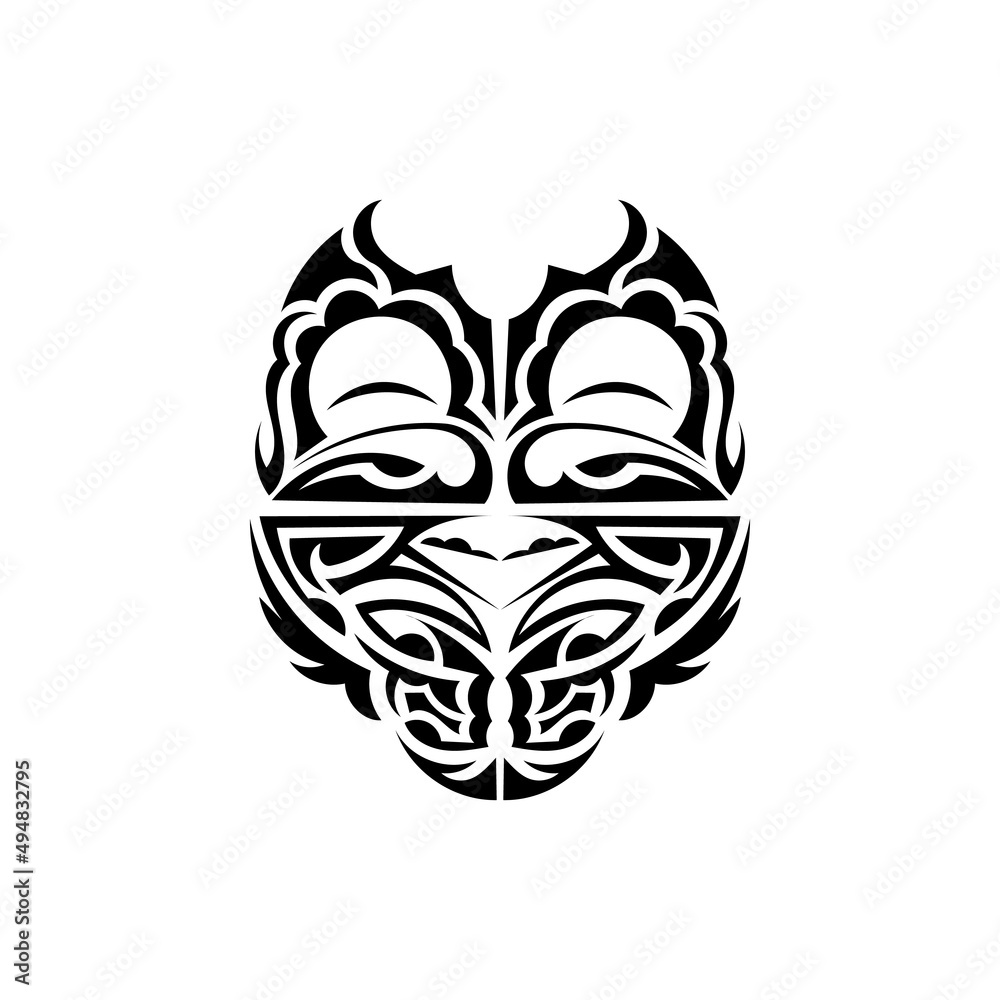 Fototapeta premium Ornamental faces. Hawaiian tribal patterns. Suitable for prints. Isolated on white background. Black ornament, vector illustration.