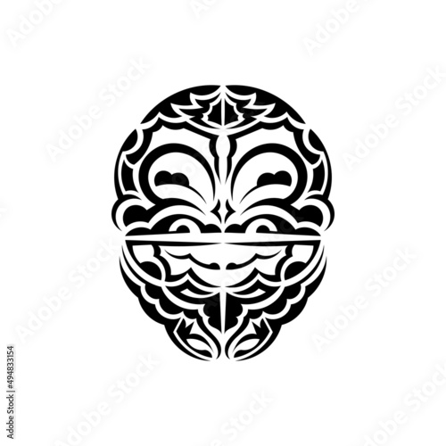 Ornamental faces. Maori tribal patterns. Suitable for prints. Isolated on white background. Black ornament, vector.