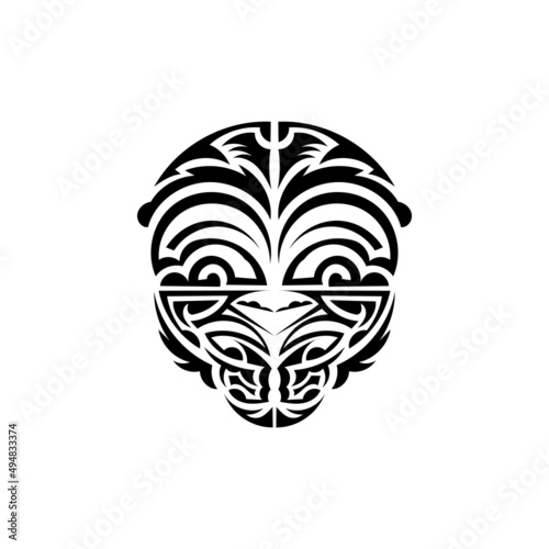 Ornamental faces. Maori tribal patterns. Suitable for tattoos. Isolated. Black ornament, vector.