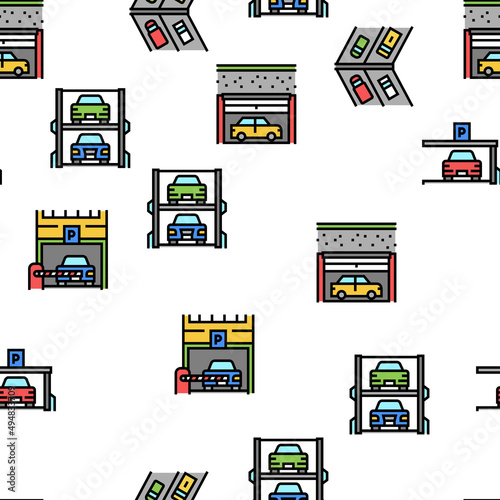 Underground Parking Vector Seamless Pattern Thin Line Illustration