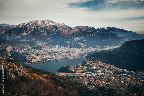 landscape of mountains in the morning over lake como in italy