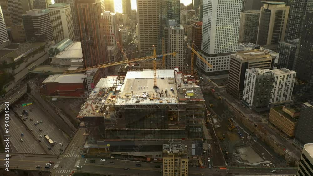 Aerial view of Seattle's Convention Center being constructed. Aerial view of Seattle's Convention Center being constructed.