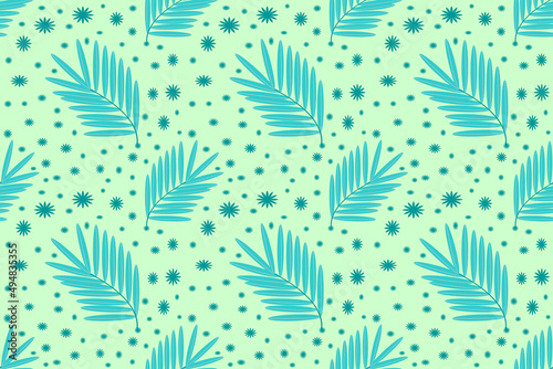 Seamless light blue leaf pattern, cute pattern on light green background, fern leaves, herbs, forests, plants, elegant soft woven fabric, backdrop wrapping paper.