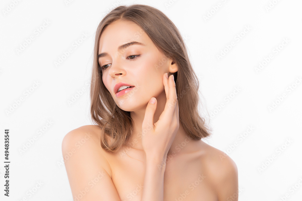 Beautiful young woman with clean fresh skin on white background, Face care, Facial treatment, Cosmetology, beauty and spa, women portrait. Beautiful young woman with clean fresh skin on white background, Face care, Facial treatment, Cosmetology, beauty and spa, women portrait.