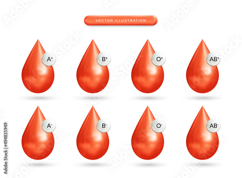 Blood group type realistic 3d vector icon illustration set