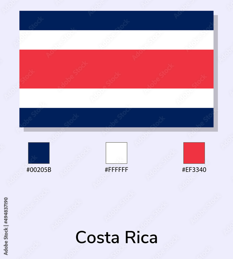 Vector Illustration of Costa Rica flag isolated on light blue background. Illustration Costa Rica flag with Color Codes. As close as possible to the original. ready to use, easy to edit.