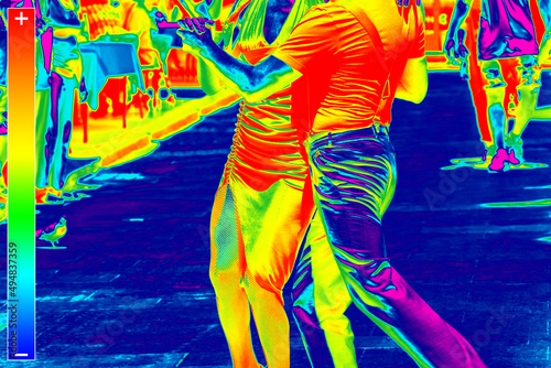 Thermal image of Street dancers performing tango