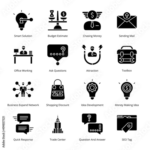 Smart Business Glyph Icons - Solid, Vectors;