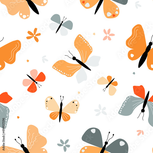 Seamless pattern with butterflies. Summer abstract bright print. Vector graphics.