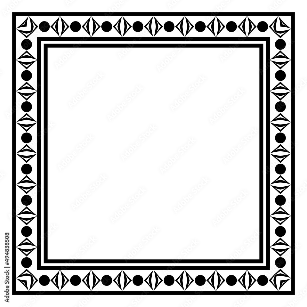 Border frame square pattern. Islamic, indian, greek motifs. Geometric frames in black color isolated on white background