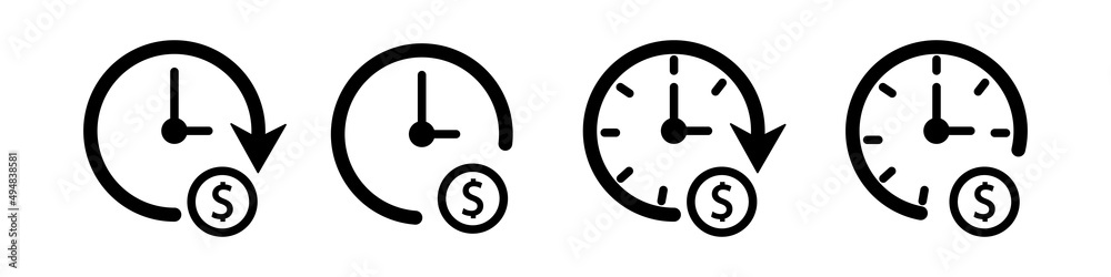 Dollar time icon set, monochrome, isolated on white Dollar time icon set, monochrome, isolated on white