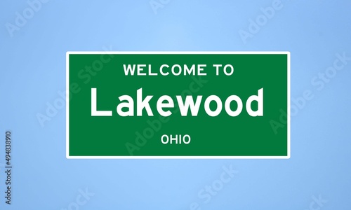 Lakewood, Ohio city limit sign. Town sign from the USA. photo