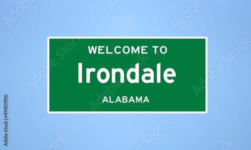 Irondale, Alabama city limit sign. Town sign from the USA.
