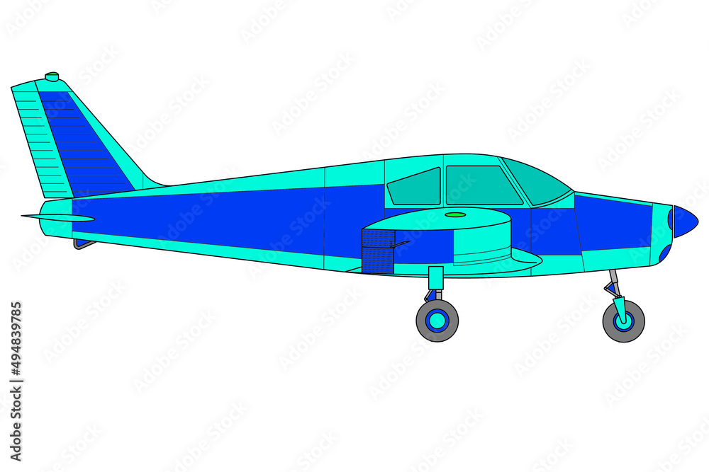 Vista lateral de avioneta azul