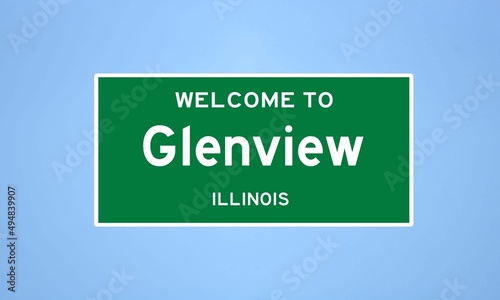 Glenview, Illinois city limit sign. Town sign from the USA. photo