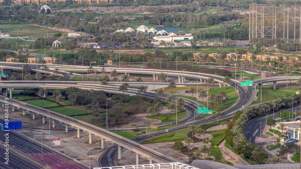Dubai luxury residential district with golf club timelapse. Dubai luxury residential district with golf club timelapse.