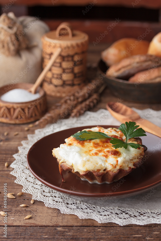 Traditional cuisine of Tver - rye bread bun with filling - zakrepka Traditional cuisine of Tver - rye bread bun with filling - zakrepka