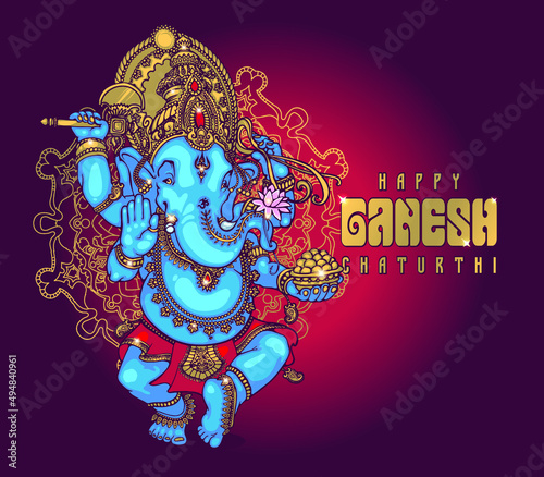 Happy Ganesh Chaturthi. Drawing for postcards, prints, textiles