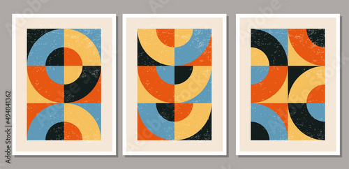 Set of minimal 20s geometric design poster, vector template primitive shapes