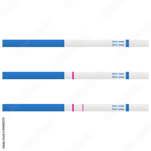 Pregnancy test on white background. Vector set illustration. Positive and negative results. 