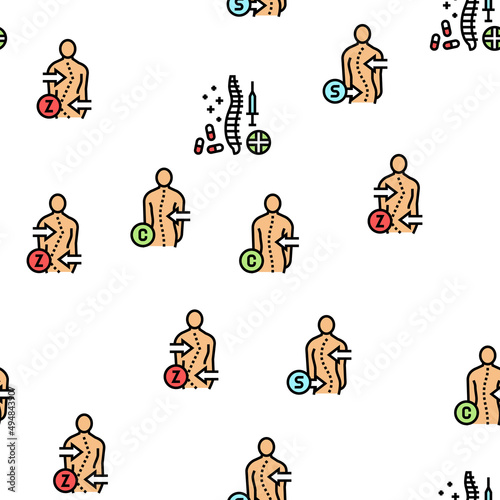 Scoliosis Disease Collection Icons Set Vector. Corset And Surgery Medical Operation For Treatment Kyphosis And Scoliosis Health Problem Black Contour Illustrations