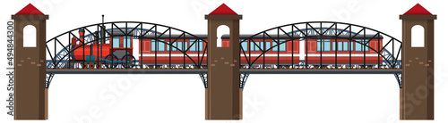 Isolated steam locomotive on bridge
