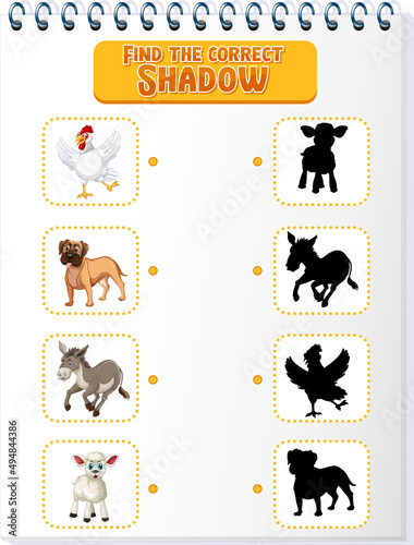 Find the correct shadow with farm animal theme