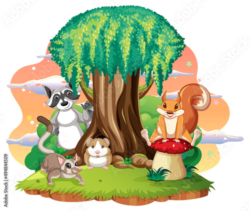 Isolated scene with different cute animals