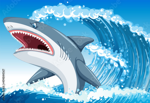 Shark attack concept with aggressive shark