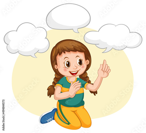 A kid with speech bubble templates on white background