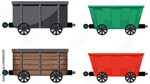 Set of different minecarts on white background