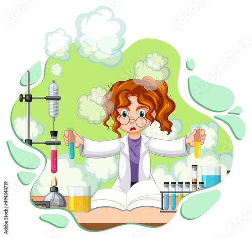 A scientist experiment in the lab on white background
