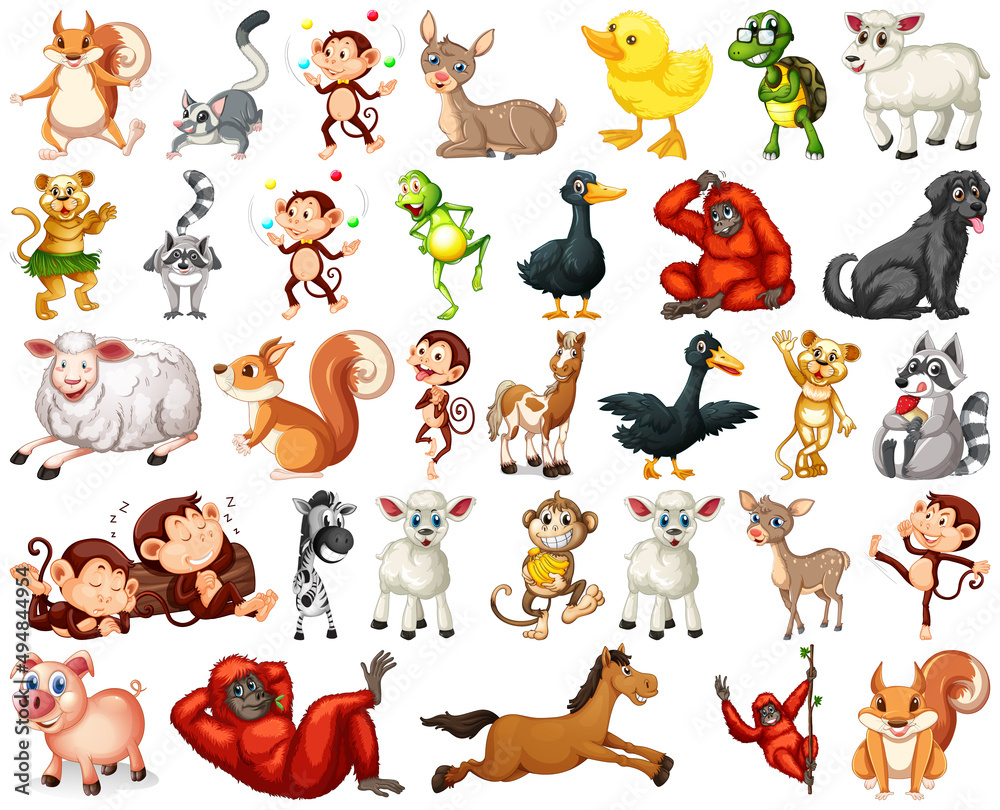 Fototapeta premium Set of animal cartoon character