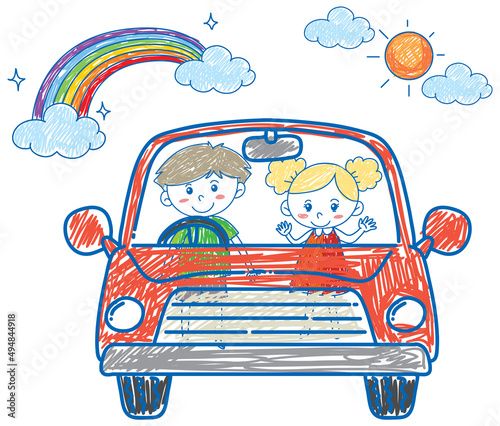 Coloured hand drawn car