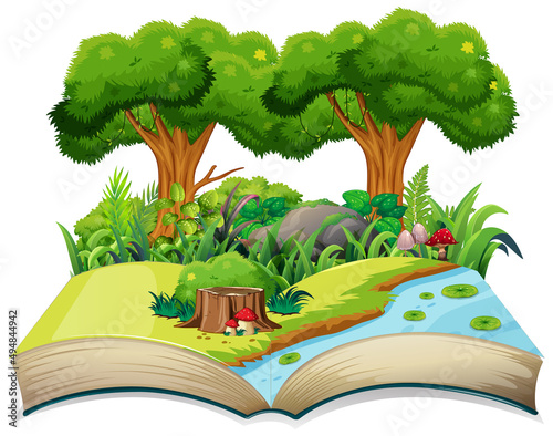 Open book with nature landscape