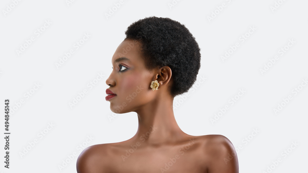 Vogue style close-up portrait of beautiful black woman - panorama