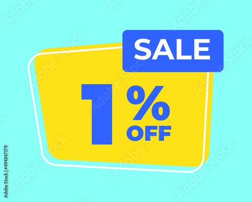 1% off tag one percent discount sale blue letter yellow background