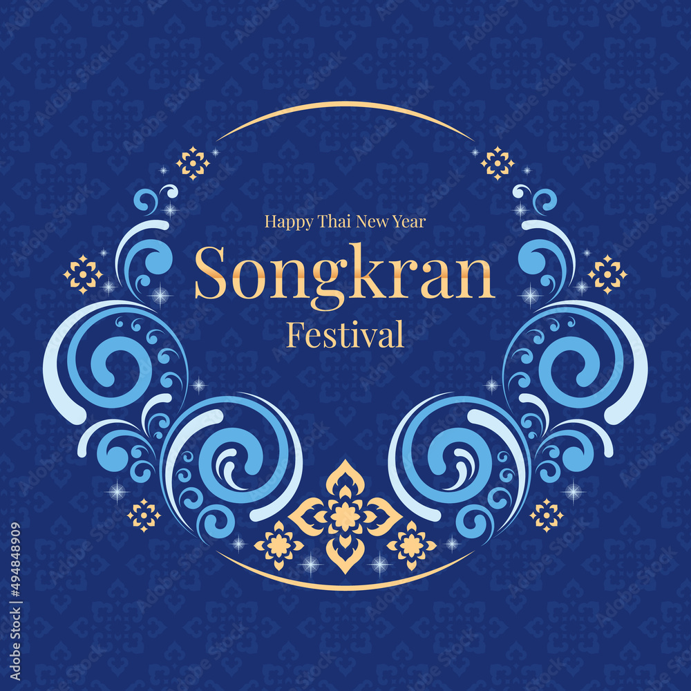 Happy thai new year, songkran festival banner text in circle frame with