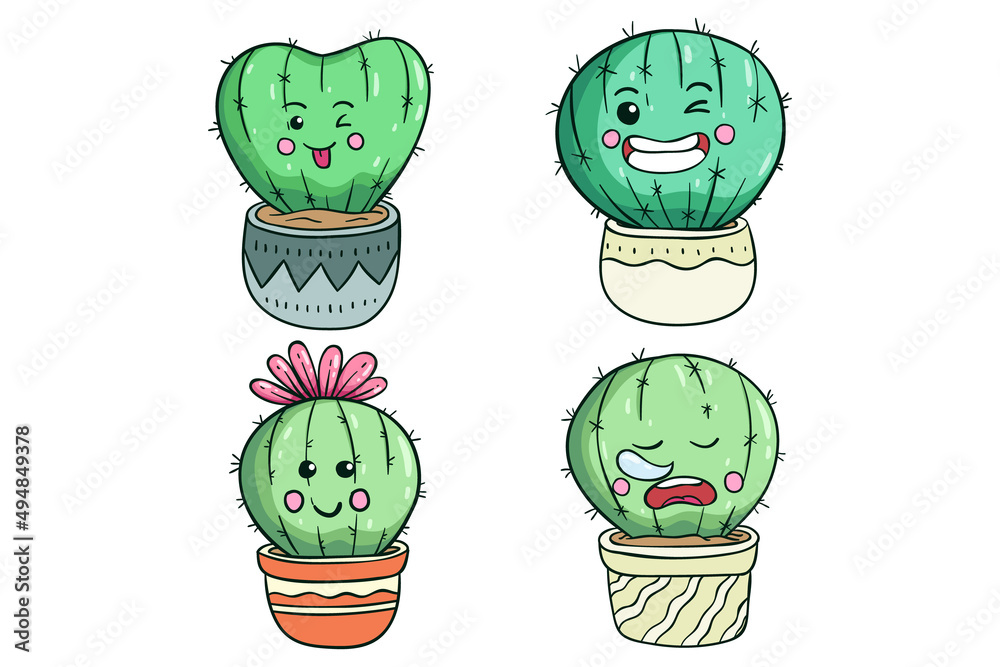Set of kawaii cactus character with funny expression. Cute cactus vector illustration Set of kawaii cactus character with funny expression. Cute cactus vector illustration