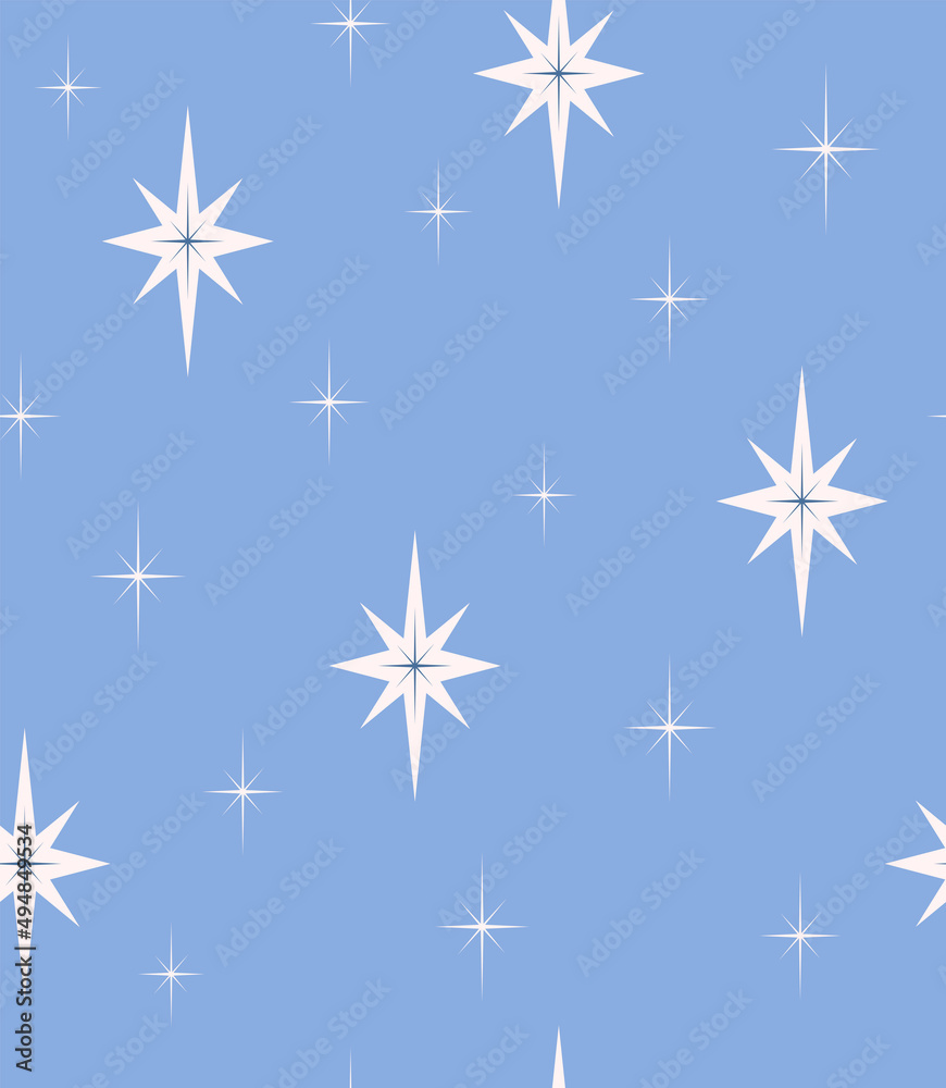 Christmas and New Year Holidays seamless pattern. Vector illustration with stars. Vintage background, print for wrapping paper, fabric, stationery, wallpaper Christmas and New Year Holidays seamless pattern. Vector illustration with stars. Vintage background, print for wrapping paper, fabric, stationery, wallpaper