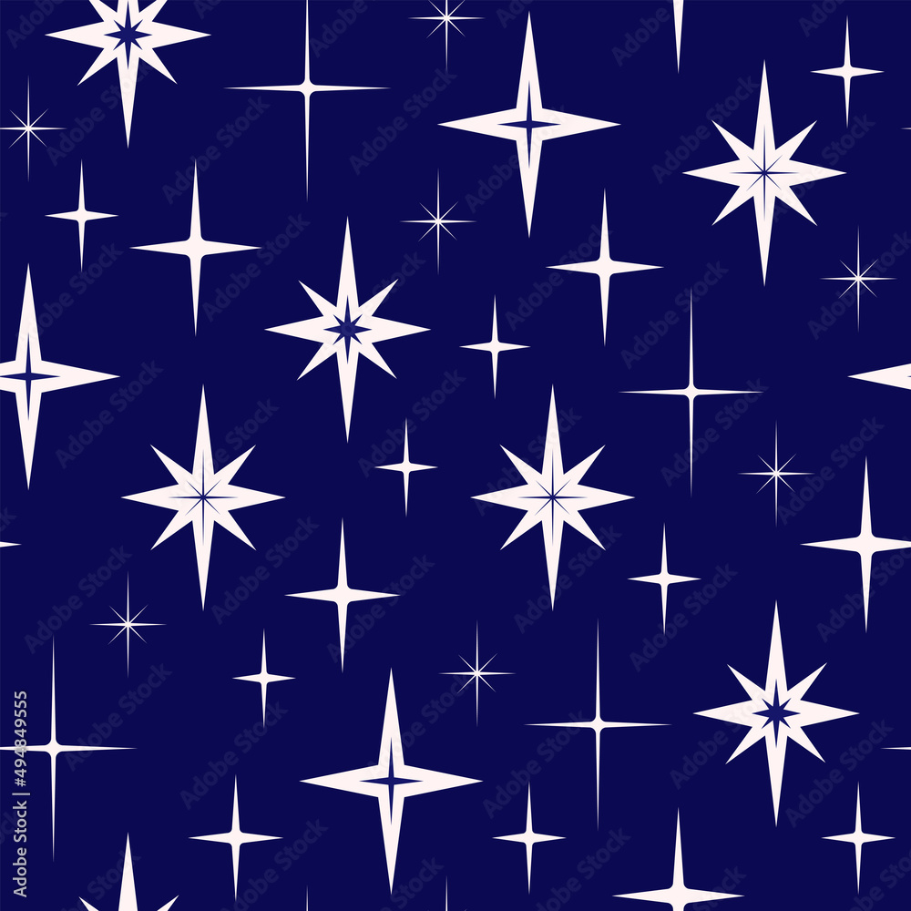 Christmas and New Year Holidays seamless pattern. Vector illustration with stars. Vintage background, print for wrapping paper, fabric, stationery, wallpaper Christmas and New Year Holidays seamless pattern. Vector illustration with stars. Vintage background, print for wrapping paper, fabric, stationery, wallpaper