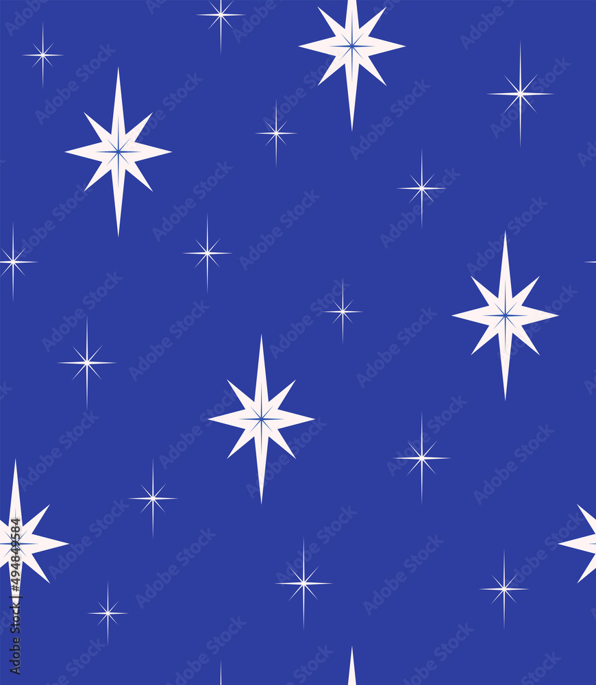 Christmas and New Year Holidays seamless pattern. Vector illustration with stars. Vintage background, print for wrapping paper, fabric, stationery, wallpaper Christmas and New Year Holidays seamless pattern. Vector illustration with stars. Vintage background, print for wrapping paper, fabric, stationery, wallpaper