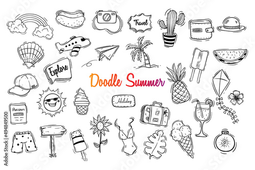 cute summer icons or elements collection on white background