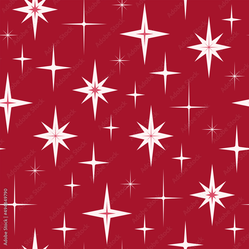 Christmas and New Year Holidays seamless pattern. Vector illustration with stars. Vintage background, print for wrapping paper, fabric, stationery, wallpaper Christmas and New Year Holidays seamless pattern. Vector illustration with stars. Vintage background, print for wrapping paper, fabric, stationery, wallpaper
