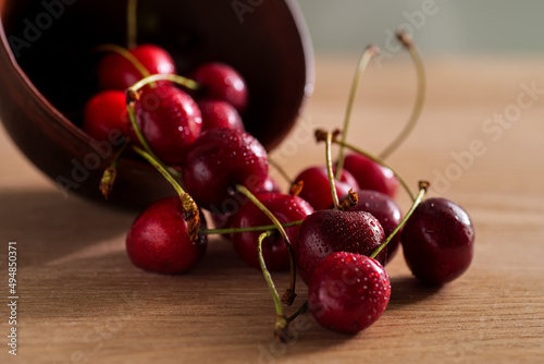 high resolution photo: fresh cherries close up