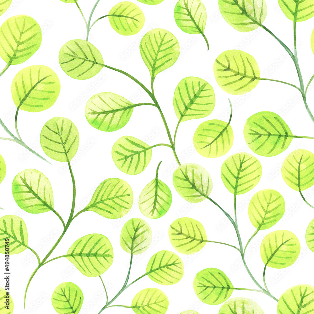 Fototapeta premium Abstract green yellow acid leaves watercolor beautiful seamless patterns nice illstration