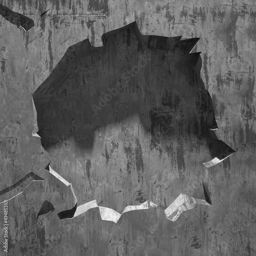 Carta da parati con effetto di cemento - Carta da parati Cracked broken hole in concrete wall